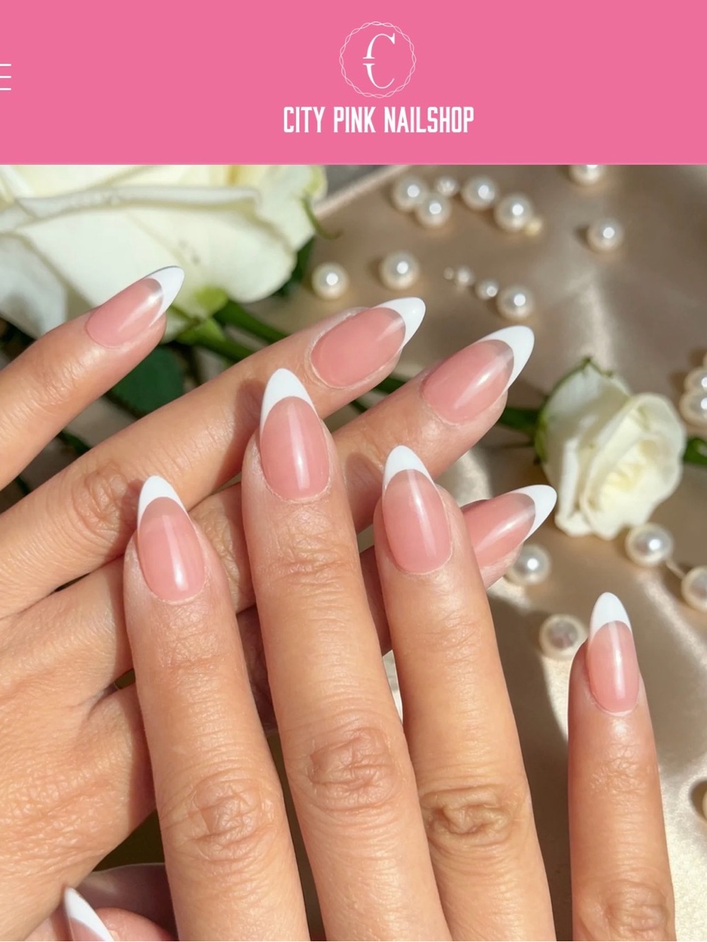 City Pink Nailshop Press On Nails Set Short Almond French Tips